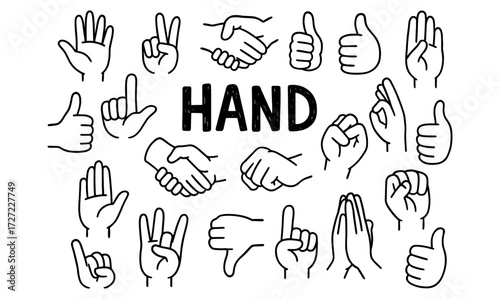 Hand gesture collection: diverse line art symbols for communication and expression