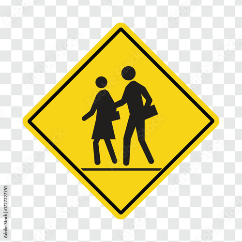 School crosswalk ahead warning road sign transparent