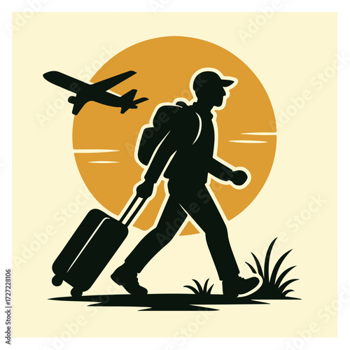 Traveler with Suitcase — Airport Departure, Business Trip & Vacation Tourism (Vector)