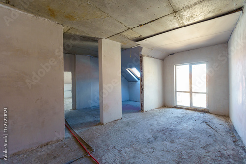 Apartment in new building for fine finishing on attic floor. Apartment is not renovated. Only windows and openings for doors