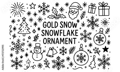 Festive winter icons with santa snowflakes and bells in doodle style