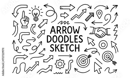Hand drawn arrow doodles set with various directions and symbols