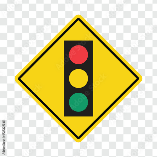 Traffic signals ahead warning road sign transparent