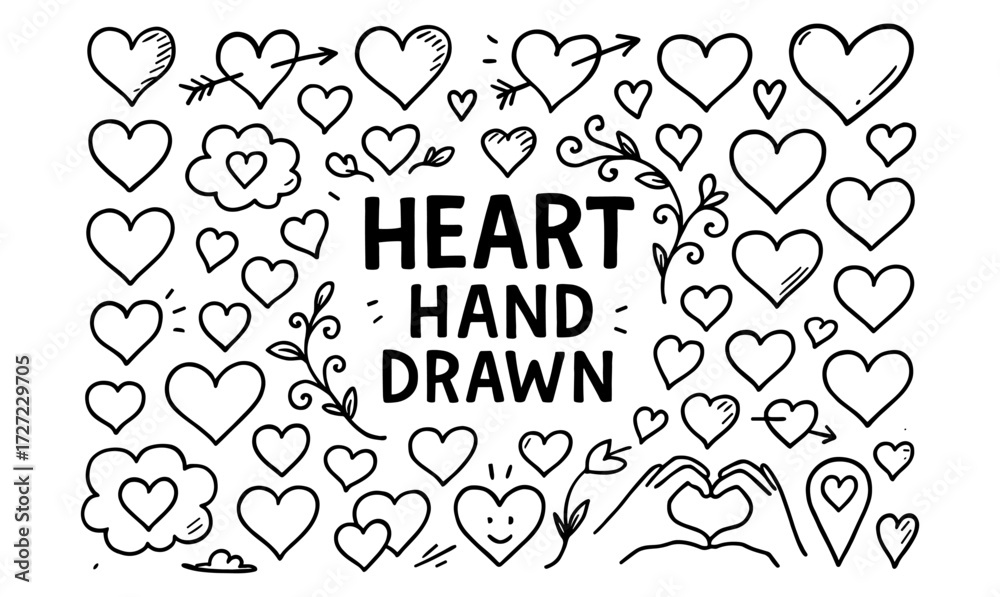 Obraz premium Hand drawn heart collection with doodles and love symbols