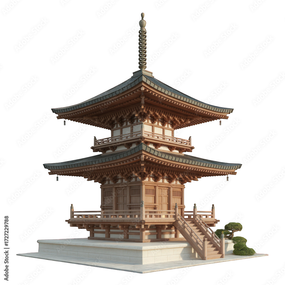 Naklejka premium Detailed pagoda architecture with many levels on transparent background