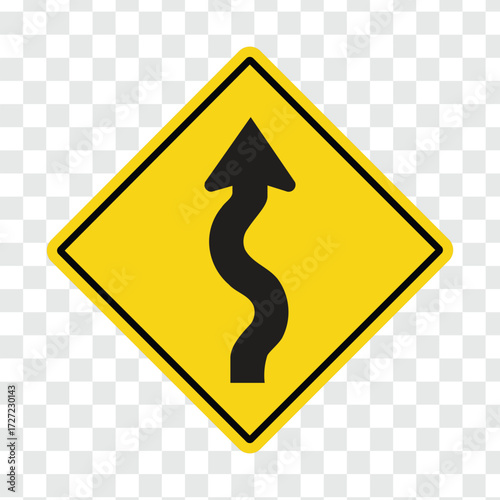 Winding road ahead warning road sign transparent
