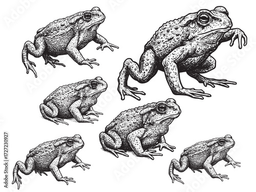 Toad Vintage Etching Engraved Amphibian Illustration Line Art Vector