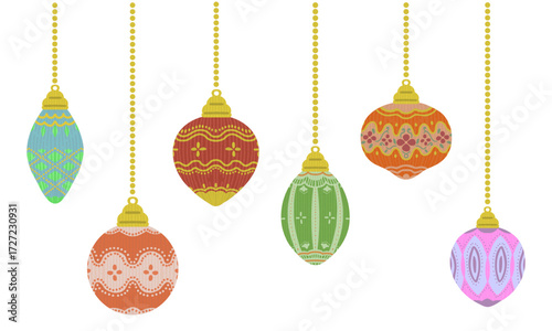 カラフルでかわいいクリスマスオーナメントのイラストセット