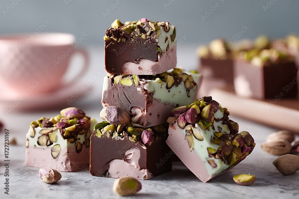 custom made wallpaper toronto digitalPistachio fudge dessert recipe captured in a clean kitchen with close-up food photography, focusing on sweet treats.