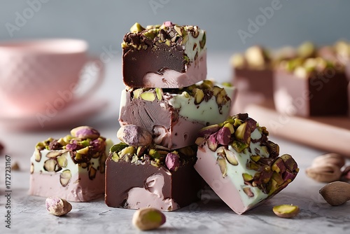 Wallpaper Mural Pistachio fudge dessert recipe captured in a clean kitchen with close-up food photography, focusing on sweet treats. Torontodigital.ca