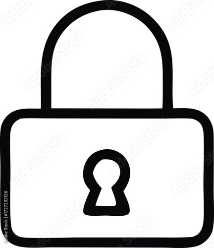Simple hand drawn lock icon security symbol for protection and safety concepts outline design element