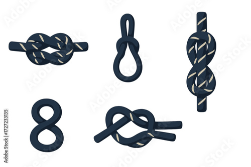 Essential collection of figure eight knots and rope designs for nautical, climbing, safety, and outdoor adventure themes