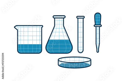 Assortment of essential laboratory glassware and scientific instruments for chemistry experiments and biological research