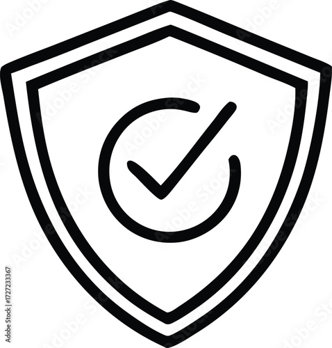 Modern shield icon with checkmark symbolizing security safety verification and protection for digital or physical assets