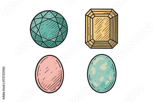 Colorful faceted and smooth cabochon gemstones in diverse cuts and vibrant hues for jewelry design