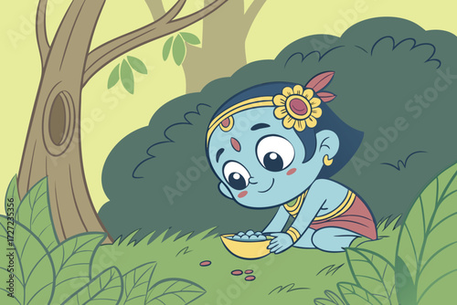 baby krishna, cute hindu deity, infant lord krishna, hindu mythology, digital art, highly detailed, cinematic lighting, vibrant colors, 8k, unreal engine