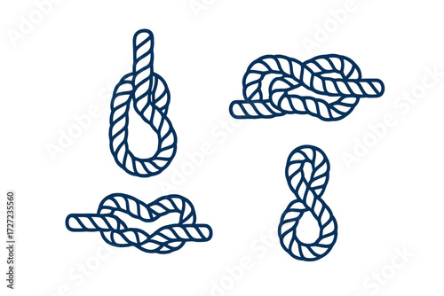 Classic collection of essential rope knots for sailing, boating, and decorative maritime themes
