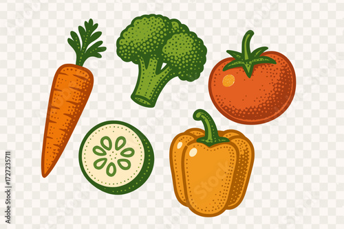Colorful collection of fresh garden vegetables including carrot broccoli tomato bell pepper and cucumber slice for healthy eating