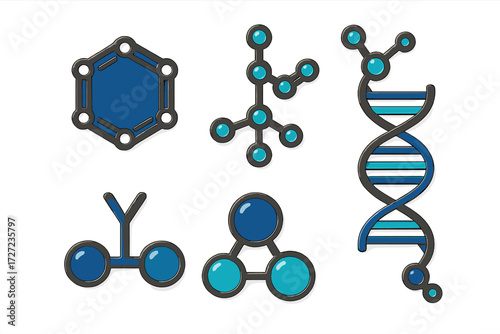Scientific molecular structures, chemical compounds, and DNA helix symbols for chemistry, biology, and genetic research