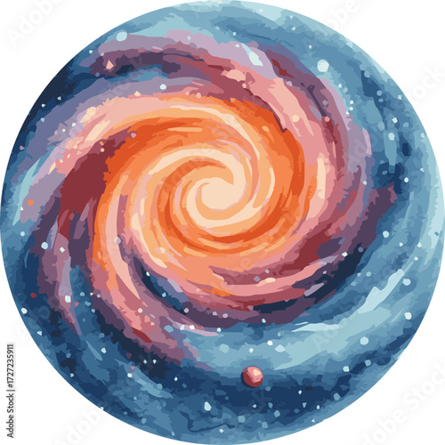 Vector watercolor painted illustration of a galaxy