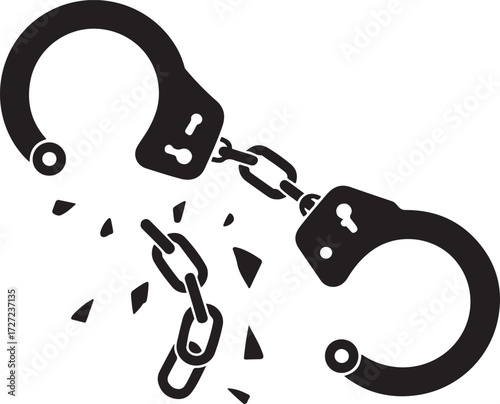 Broken handcuffs symbolizing freedom and release