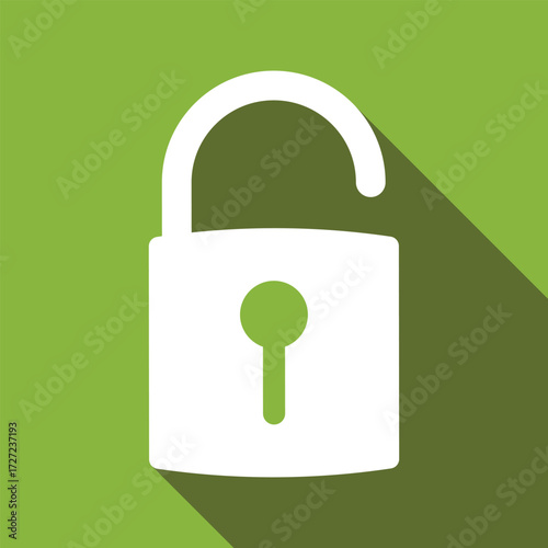 Unlocked padlock icon on green background