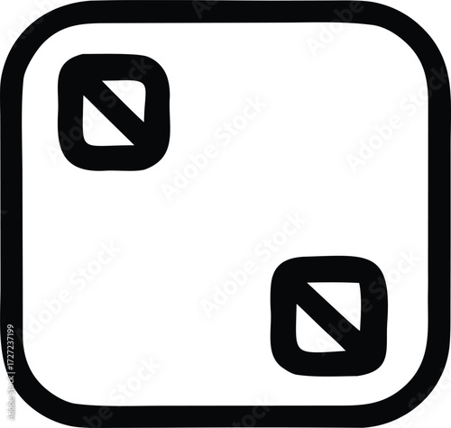 Simple icon representing two diagonal slashes within rounded squares inside a larger rounded square symbolizing prohibition or no entry in a minimalist graphic design element.