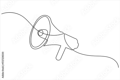 Megaphone continuous one line art drawing communication loudspeaker vector illustration