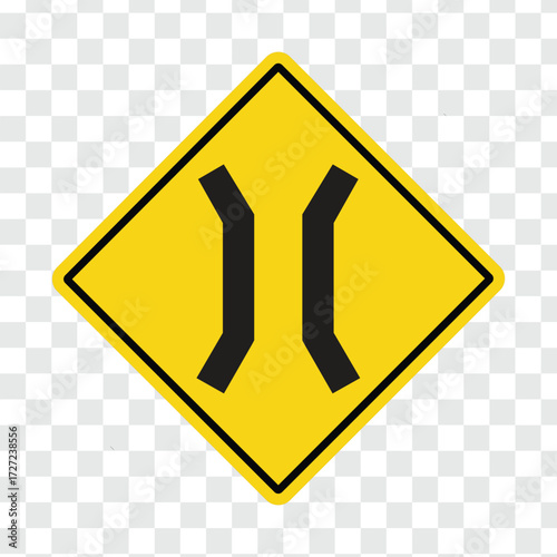 Narrow bridge ahead warning road sign vector