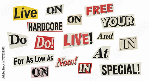 Anonymous ransom note cutout letters vector illustration
