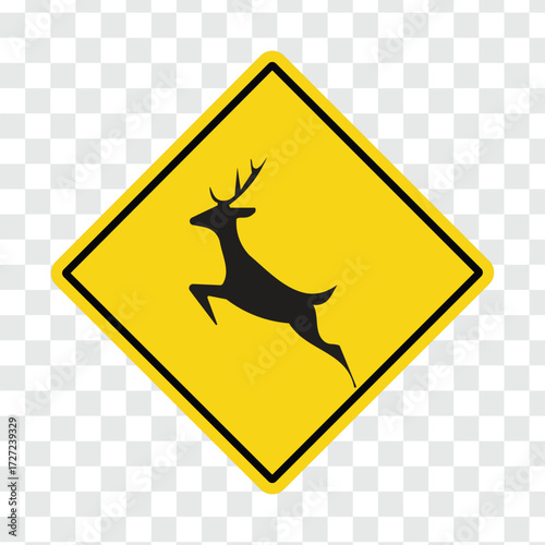 Deer crossing ahead warning road sign transparent
