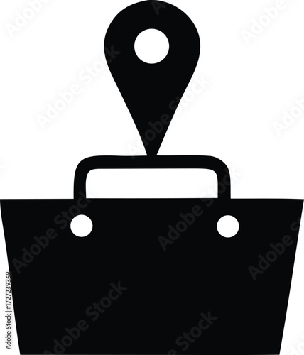 Shopping bag location pin icon silhouette for retail store finder app online shopping navigation and e-commerce convenience services