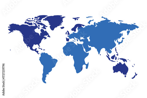 World Map Illustration Blue Continents on White Background Global Geography