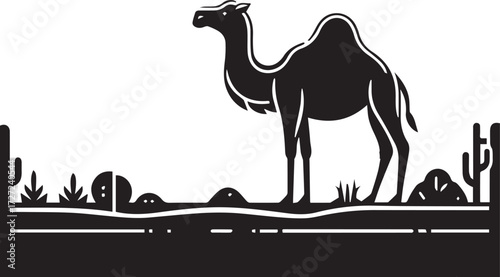 Camel in Black & White | Minimalist Desert Silhouette Vector