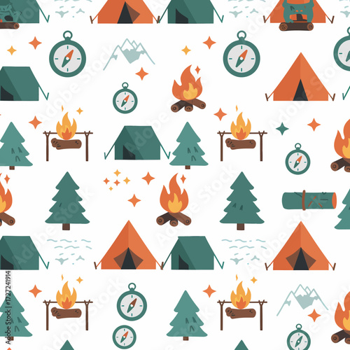 Seamless camping and nature pattern