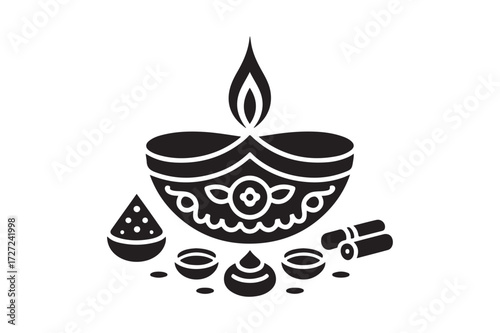 Diwali oil lamp with festive decorations