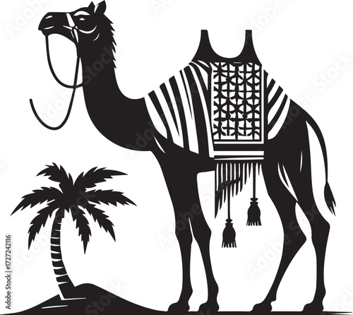 Camel in Black & White | Minimalist Desert Silhouette Vector