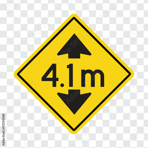 Low structure clearance 4.1 metres warning road sign transparent