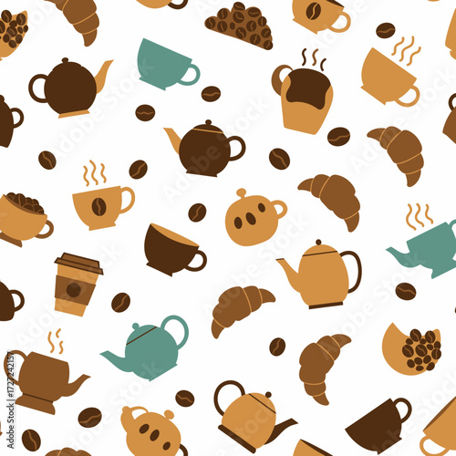 Seamless coffee and pastry pattern