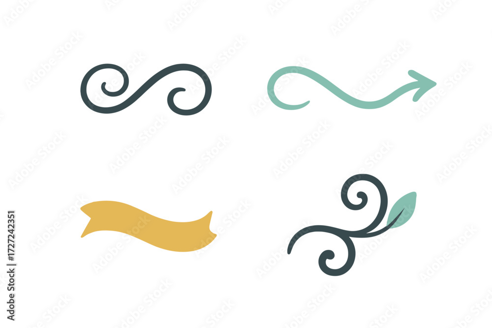 Obraz premium Collection of elegant decorative swirls, arrow, banner, and leaf design elements for graphic projects