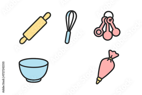 Essential baking tools and kitchen utensils for cooking, pastry, and dessert preparation in a modern style