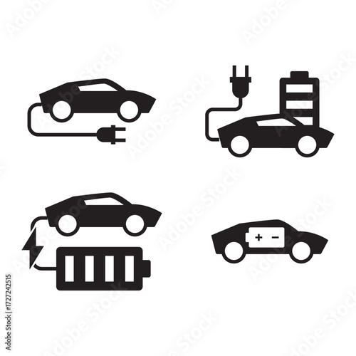 Electric Vehicle Car Charging and Power Solid Icon Set