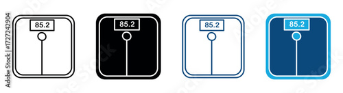 Weight scale icon set.  Weight loss, healthcare, sports Outline, flat and colored style, vector illustration.