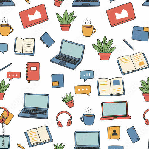 Seamless home office and freelance pattern