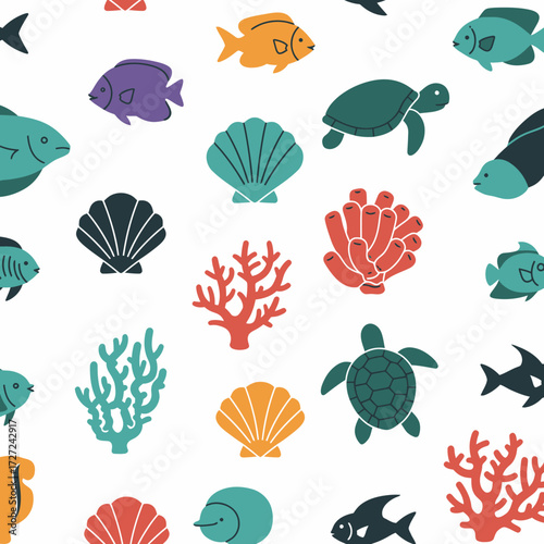 Seamless underwater sea life pattern