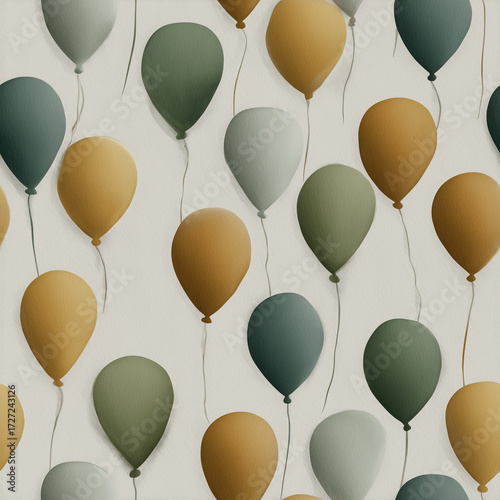 Seamless Pattern of Balloons on Neutral Background
