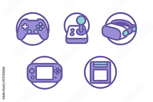 Collection of modern and retro gaming devices including controllers, virtual reality headset, and game cartridge