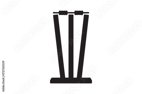 Simple black silhouette of cricket wickets and bails