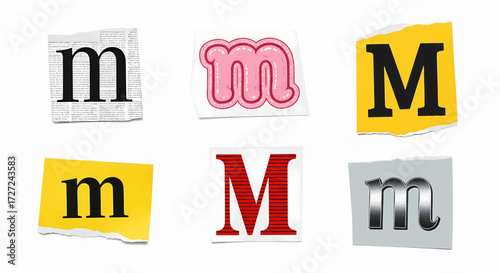 Collection of letter M ransom note style vector illustration
