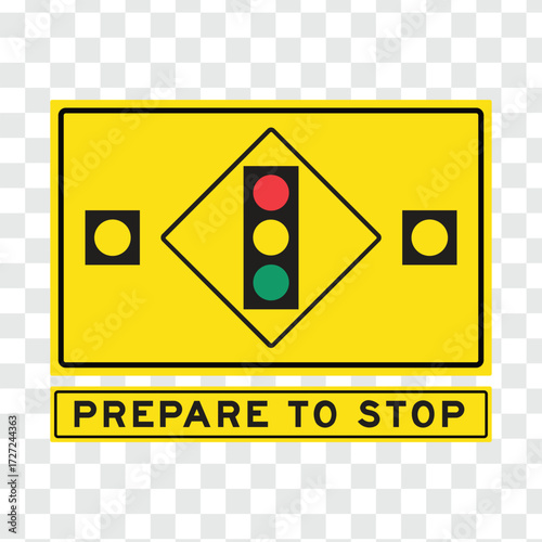 Prepare to stop warning road sign transparent